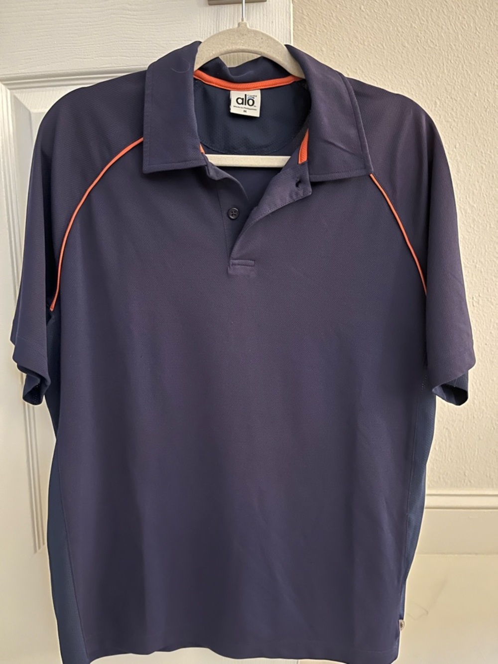 ALO Coolfit Men's Navy Polo with Orange Piping size M